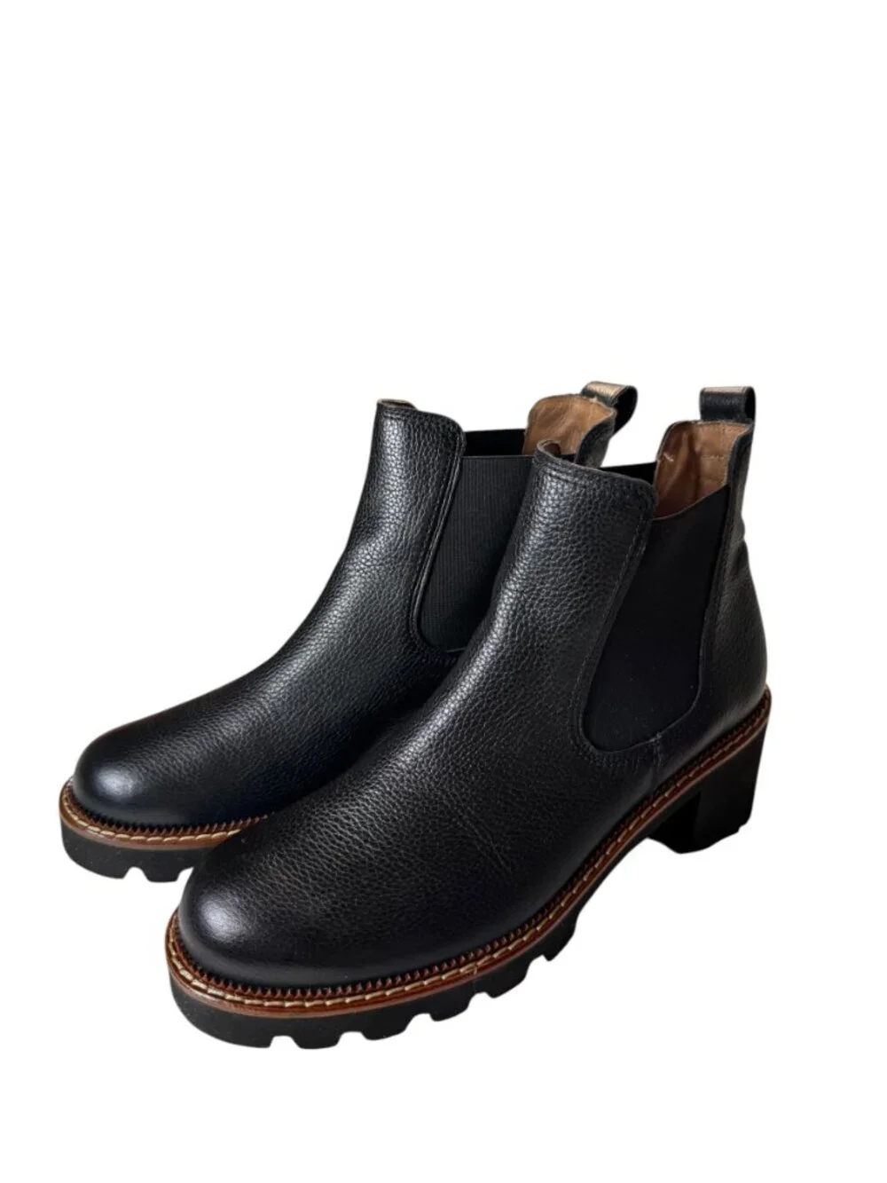 NWT Paul Green Leather Platform Chelsea Lug Sole Chunky Heel Boot Black 8